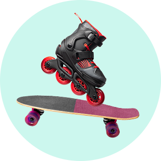 Trotinete, role, skateboard